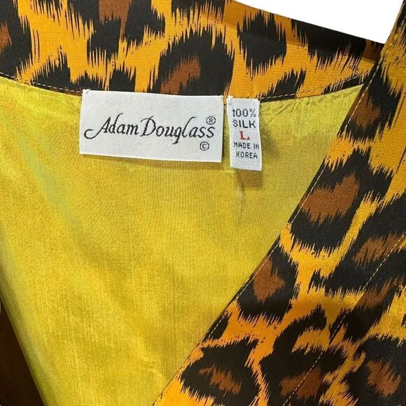 Womens Adam Douglass Silk Sz Large Animal Cheetah Brown Gold Black Button Jacket - Picture 4 of 9